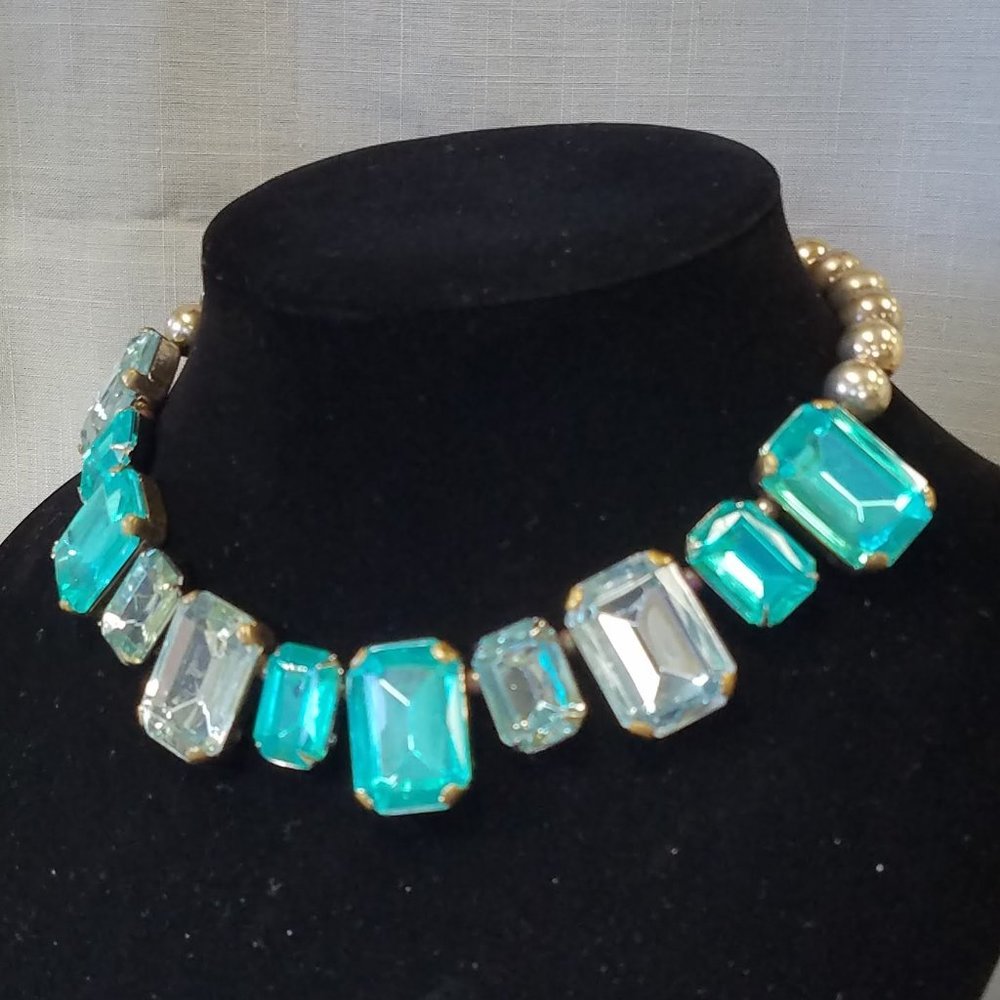 Vintage Statment Necklace with Large Blue Gems